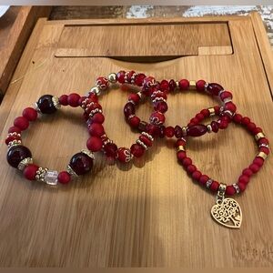 Elegant Red Beaded Bracelet Set of 4, Brand New!